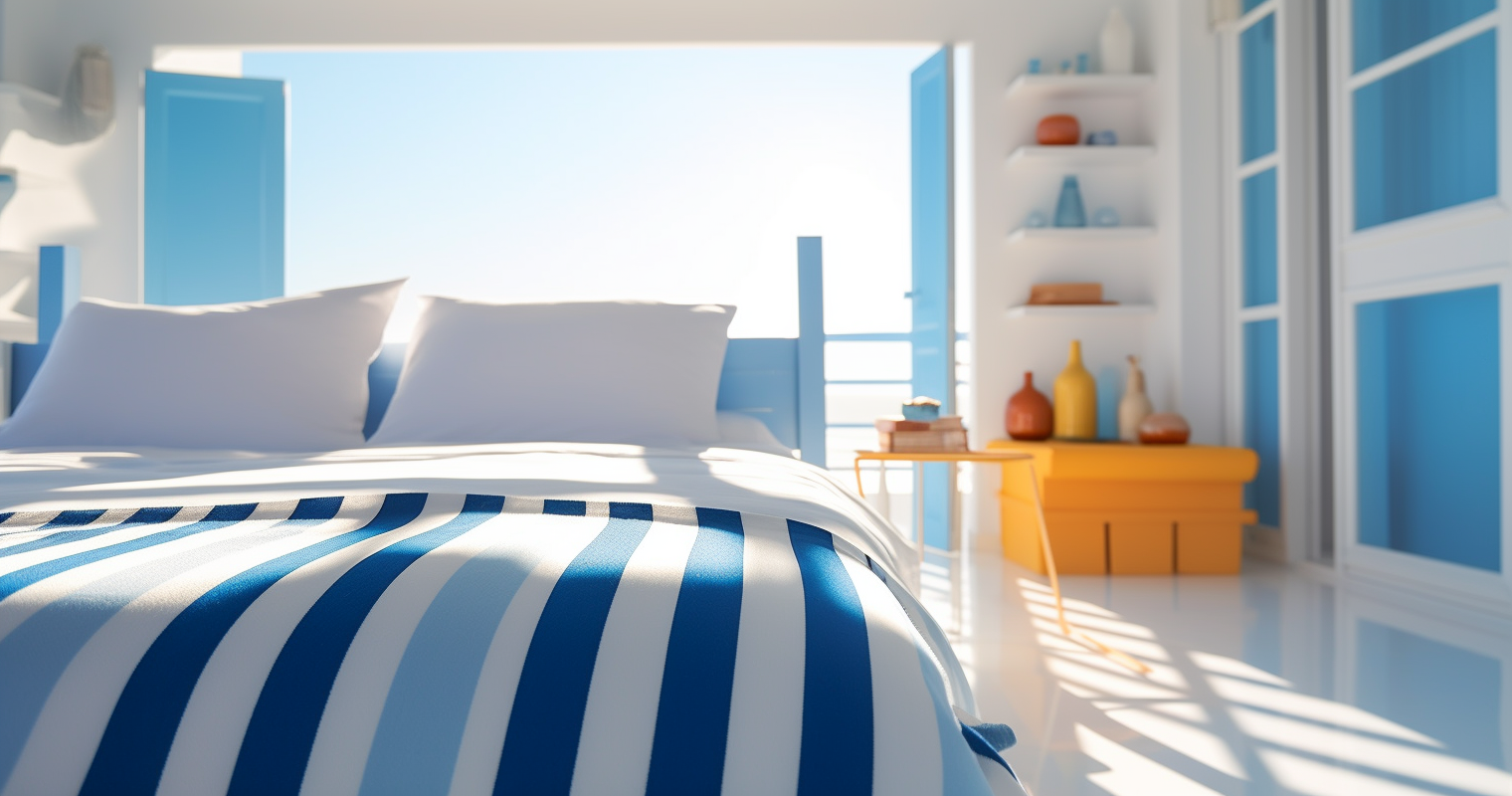 blue and white bedroom